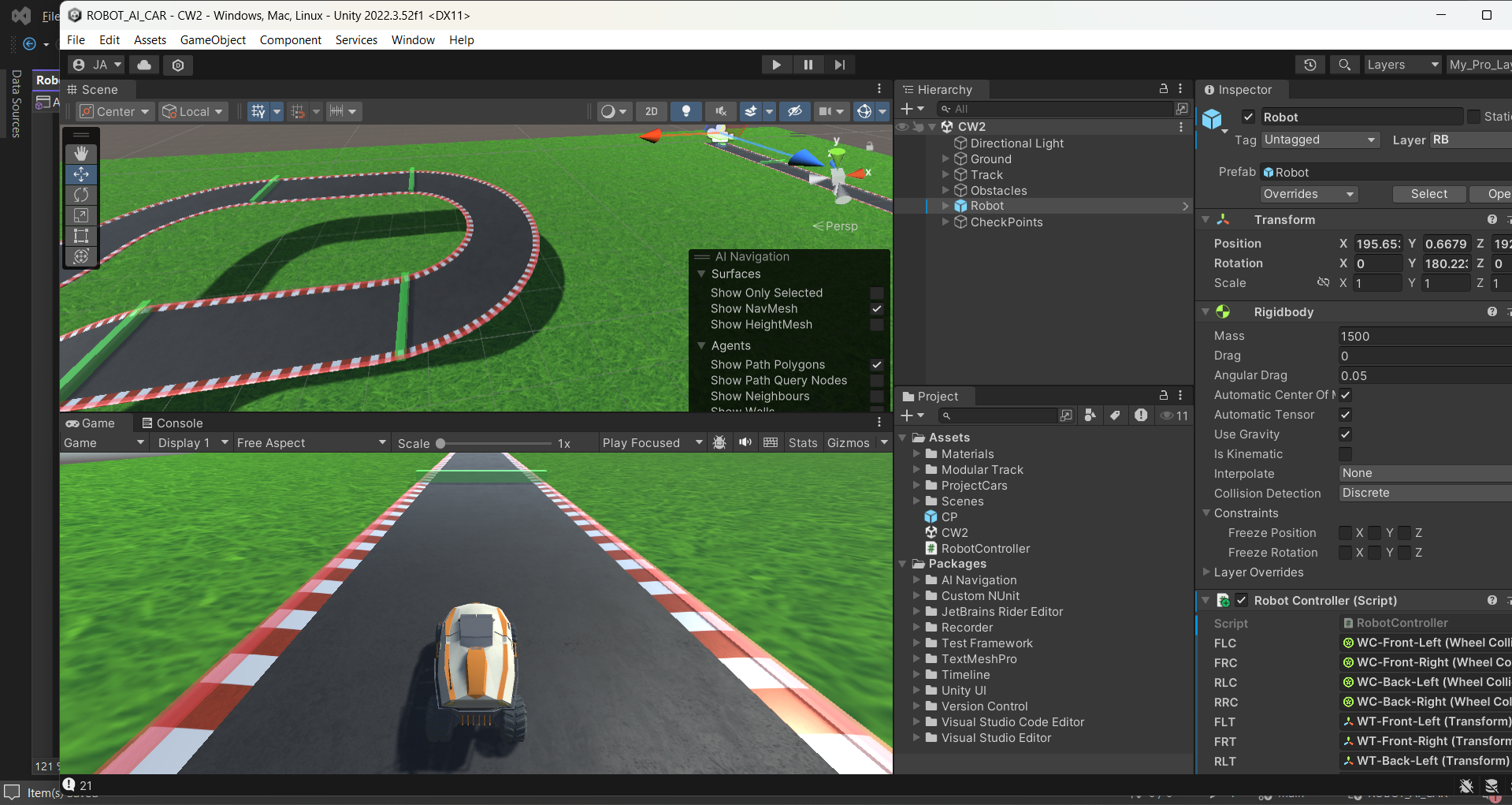 AI Robo Car Unity game AI and driving screenshot by Jan Ali Hassan