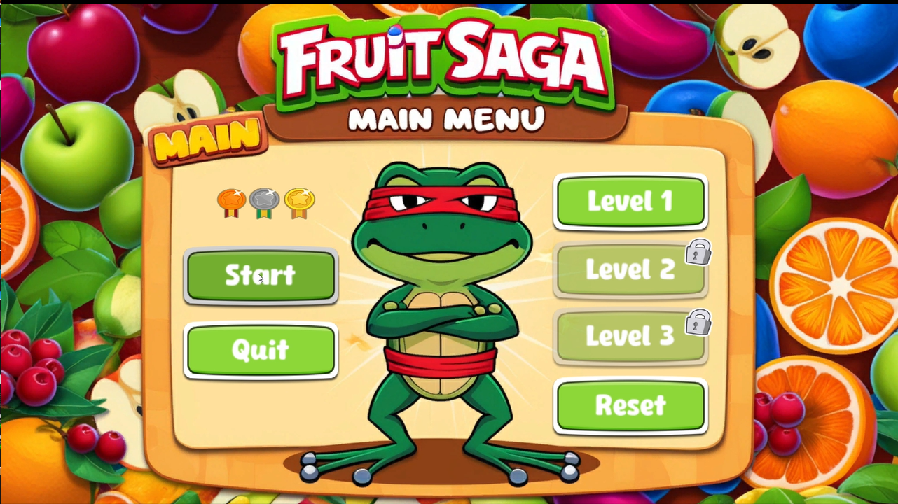 Fruit Saga mobile Unity puzzle game menu by Jan Ali Hassan